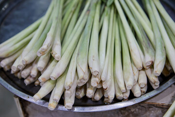 Heap of lemon grass for sale in market