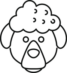 Adorable and playful cartoon sheepdog head in black and white line art style for children education and fun, isolated vector illustration perfect for coloring pages and nursery decor