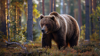 A powerful and agile bear, with a beautiful, smooth fur, thriving in its wild environment.