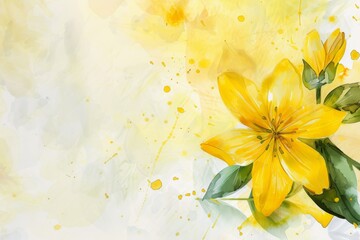 Yellow flower painted on white background in watercolor
