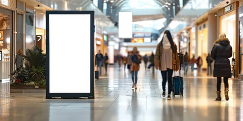 A blank white billboard  in airport lobby, 