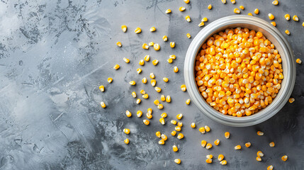 Bowl with corn kernels on grey background closeup - Powered by Adobe