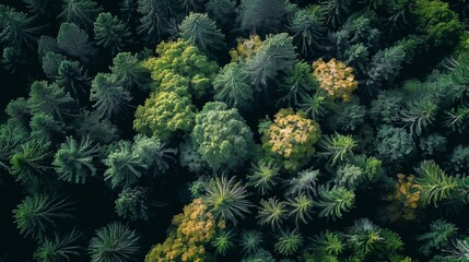 Aerial top view green forest