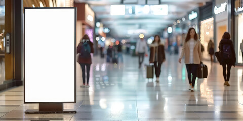A blank white billboard  in airport lobby, 