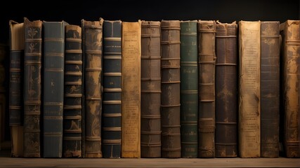 Historical books and old, antique books. compilation of human knowledge concepts. broad format. generative AI edited by hand.