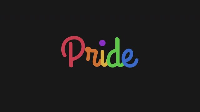 Let's celebrate pride month motion graphic text design in colorful rainbow colors on dark black background