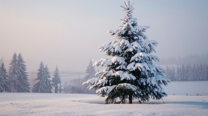 Fototapeta premium Christmas tree covered in snow.