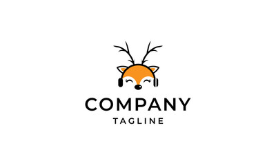 Fox animal playful logo with music. Can be used as a logo for various types of your business