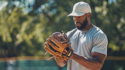 Focus, game, and resolve as a fielder, pitcher, or baseball player. Athletics, fitness, and health training for competition, sports, and outdoor matches