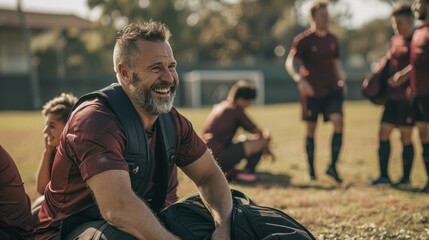 Sports, group, and rugby players planning game strategy in a circle at training. Fitness, huddle, and athletes conversing for team building and encouragement on an outdoor practice field.