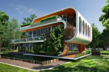 Contemporary sustainable home design. eco-friendly and self-sufficient living spaces