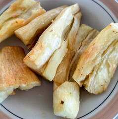 Indonesian homemade fried cassava snack. Selective focus.
