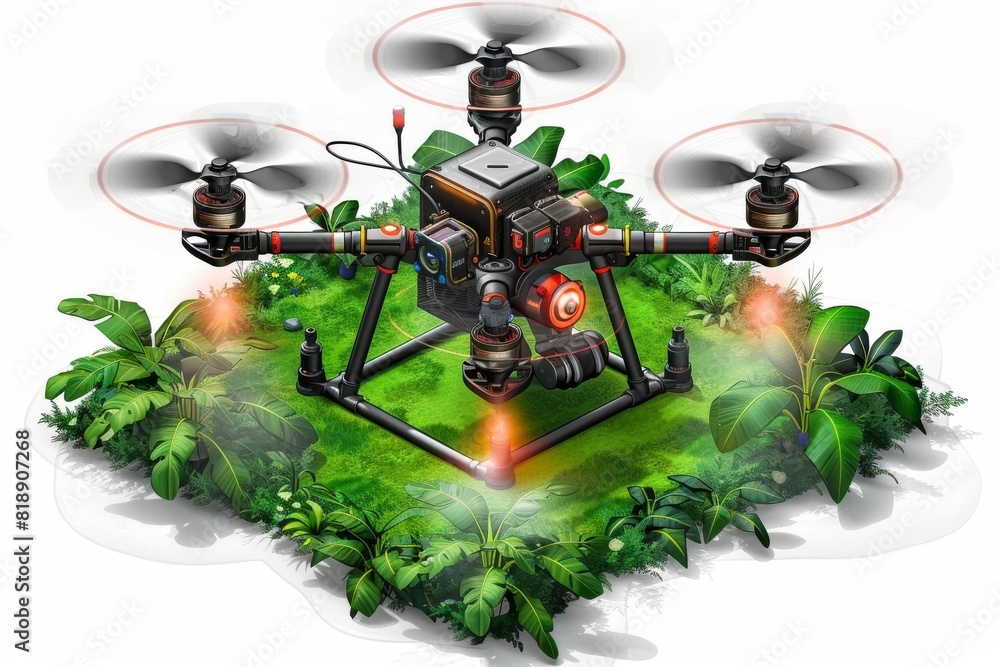 Poster unmanned drone sensors for smart farming and pesticide application with precision farming technology