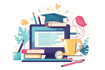 A computer displaying an EdTech concept with a graduation cap resting on top, symbolizing online education and professional qualifications. Generative AI