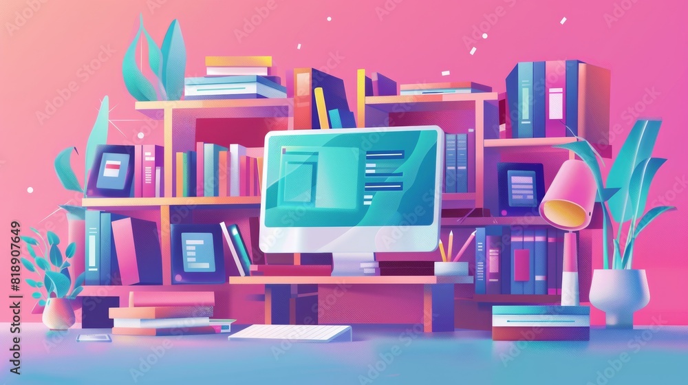 Aufkleber A computer monitor placed on top of a desk, showcasing an online education concept for personal and professional development. Generative AI