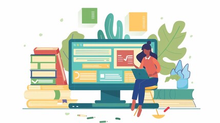 Distance learning with study materials and online lectures: Suitable for advertising distance learning platforms, online courses, and educational video tutorials. 