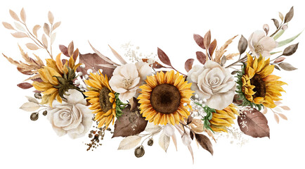 Sunflower in autumn bouquet watercolor