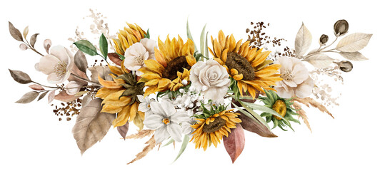 Sunflower in autumn bouquet watercolor