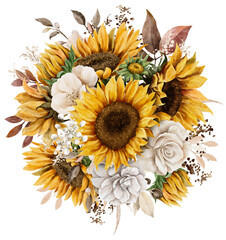 Sunflower in autumn bouquet watercolor
