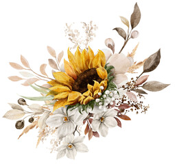 Sunflower in autumn bouquet watercolor