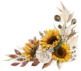 Sunflower in autumn bouquet watercolor