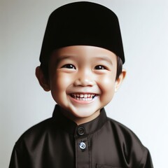 3D Character AI illustration of asian moslem Santri kids boys wearing peci kopiah sarung reading al quran with backpack going to school