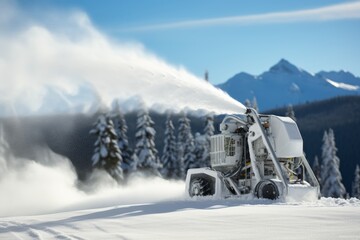 Obraz premium a snow gun creating snow on a ski slope 