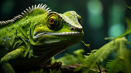 Naklejka premium green iguana on a tree