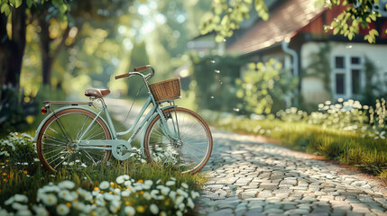 Fototapeta premium Vintage Bicycle Parked by a Tree, Perfect for a Relaxing Day in a Quaint Urban Park