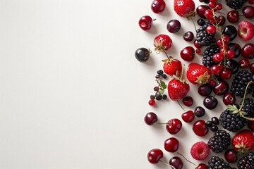 Various berries displayed on a white background, natural foods from plants