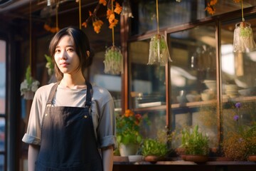 A portrait of a female cafe owner