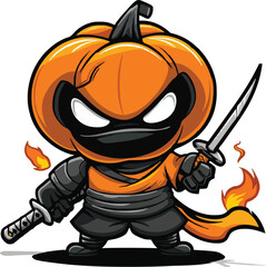 Cute ninja pumpkin logo art illustration