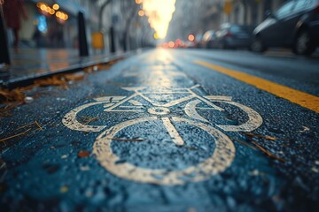 City Street Art Bicycle Lane A designated bicycle lane creatively painted with street art in an urban setting