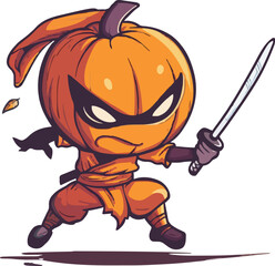 Cute ninja pumpkin logo art illustration