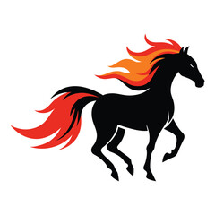running fire horse silhouettes vector illustration on white background