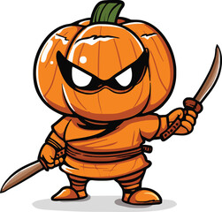 Cute ninja pumpkin logo art illustration