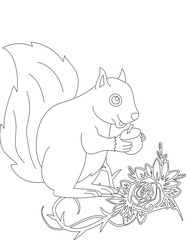 Squirrel and A Floral Vine Coloring Page. Printable Coloring Worksheet for Adults and Kids. Educational Resources for School and Preschool.