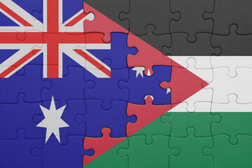 puzzle with the colourful national flag of jordan and flag of australia.