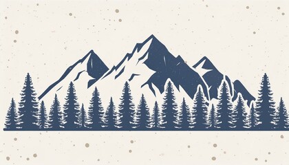 Black silhouette of mountains and fir trees camping adventure wildlife landscape panorama illustration icon  for logo, isolated on white background.