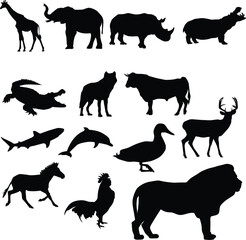 Set of animal silhouette illustration isolated on white