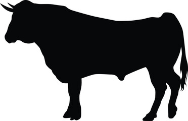 Silhouette of a bison isolated on white. Illustration of bison animal in wildlife