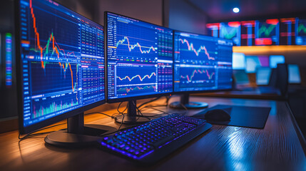Arrangement of  Multiple Screens Displaying Stock Prices and Financial Data