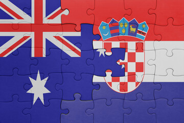 puzzle with the colourful national flag of croatia and flag of australia.