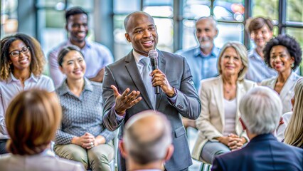 Community Leader Addressing Group – 4:5: A close-up of a community leader speaking passionately to a group, symbolizing leadership and unity.
