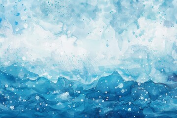 Azure watercolor art of a fluid ocean wave under the sky
