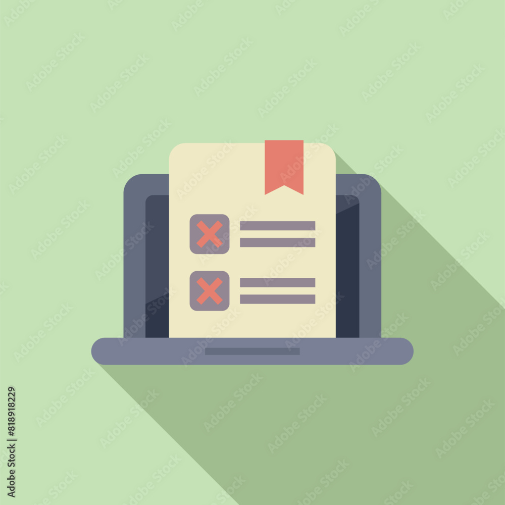 Poster flat design vector of a digital survey form on a laptop screen, suitable for web content