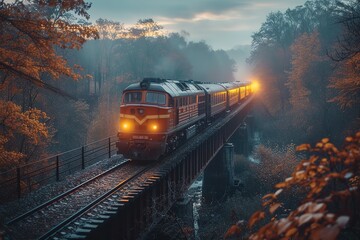 Freight Train Passing Over Railroad Bridge A freight train passing over a sturdy railroad bridge, emphasizing industrial transportation