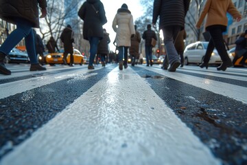 Pedestrian Safety Zebra Crossing People using a zebra crossing for safe pedestrian crossing in a city