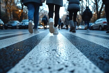 Fototapeta premium Pedestrian Safety Zebra Crossing People using a zebra crossing for safe pedestrian crossing in a city