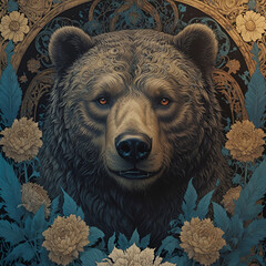 Art nouveau floral bear tarot portrait